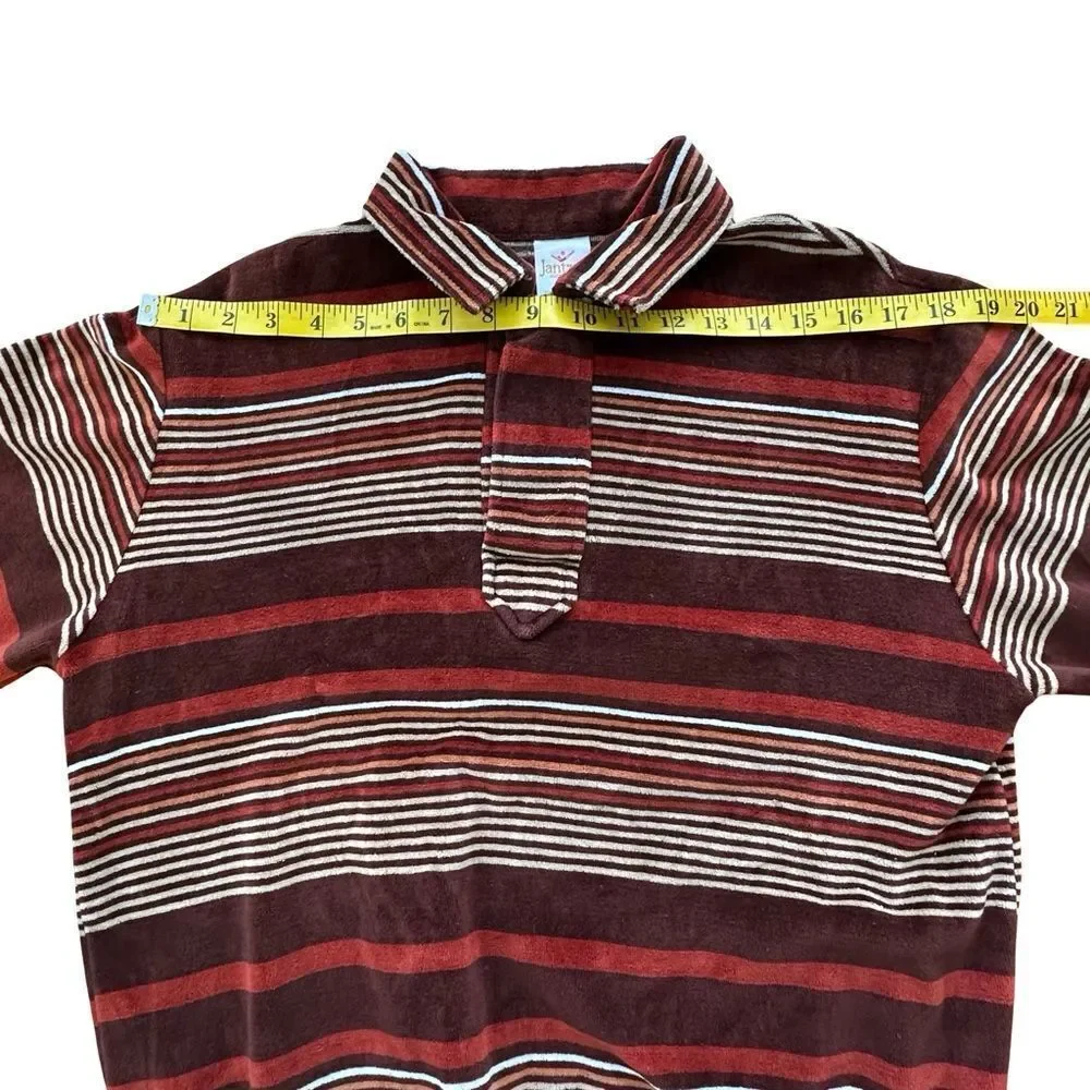 JANTZEN 1960’s Classic Striped Velour Sweater in Brown Rust Tones Size Large